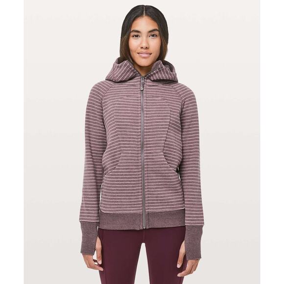 Lululemon Purple Red Striped Scuba Hoodie Classic Cotton Fleece Jacket Size 6 - Picture 1 of 9